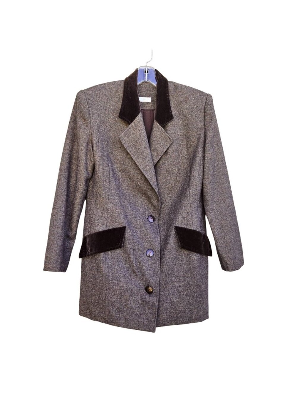 Vintage 80s Wool Tweed Skirt Suit Brown Women's L Nam-Hee Beverly Hills